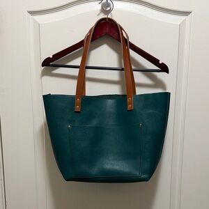 Portland Leather Teal Tote with Brown Straps